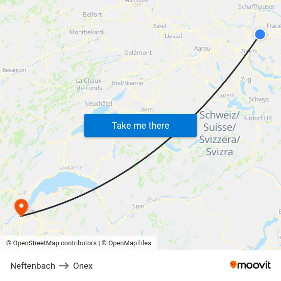 Neftenbach to Onex map