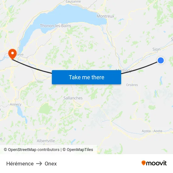 Hérémence to Onex map