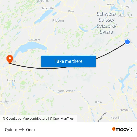 Quinto to Onex map