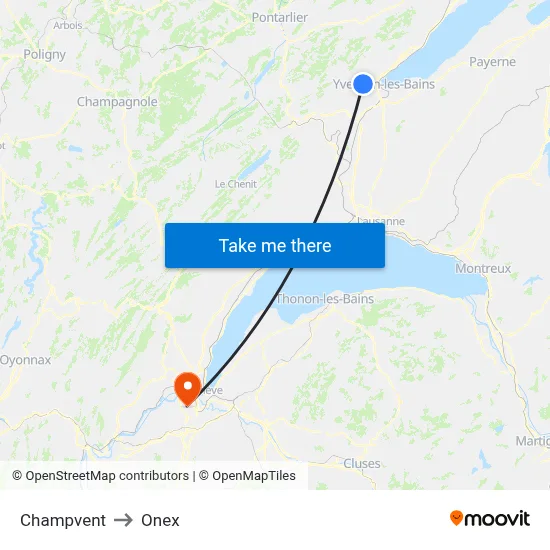 Champvent to Onex map