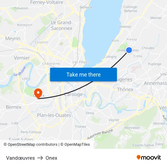 Vandœuvres to Onex map