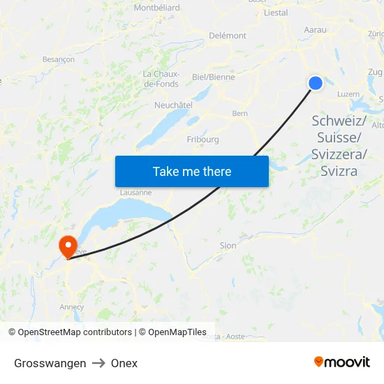 Grosswangen to Onex map