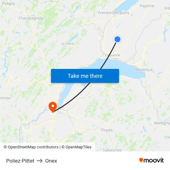 Poliez-Pittet to Onex map