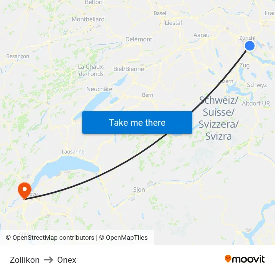 Zollikon to Onex map