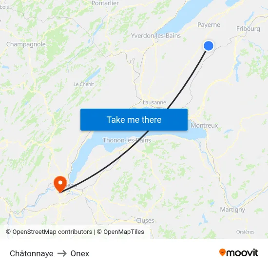 Châtonnaye to Onex map