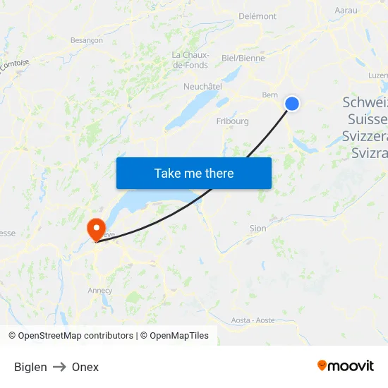 Biglen to Onex map