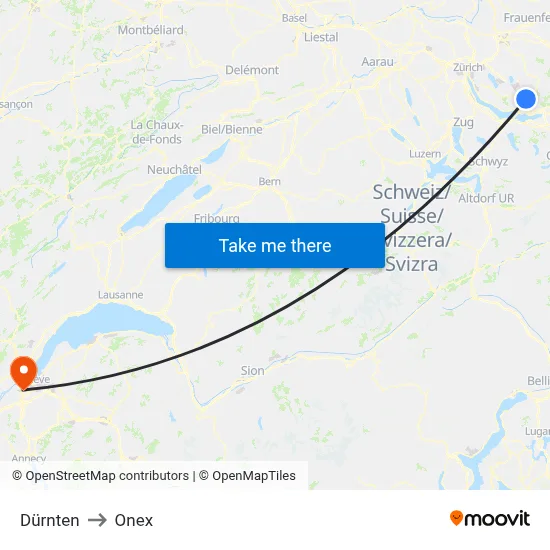 Dürnten to Onex map