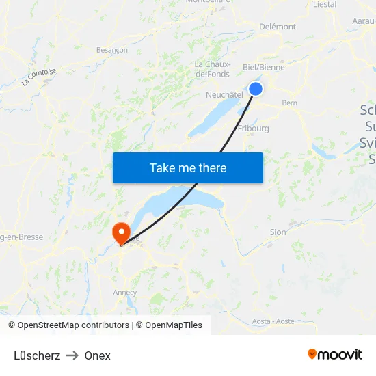 Lüscherz to Onex map
