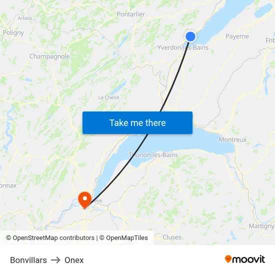 Bonvillars to Onex map
