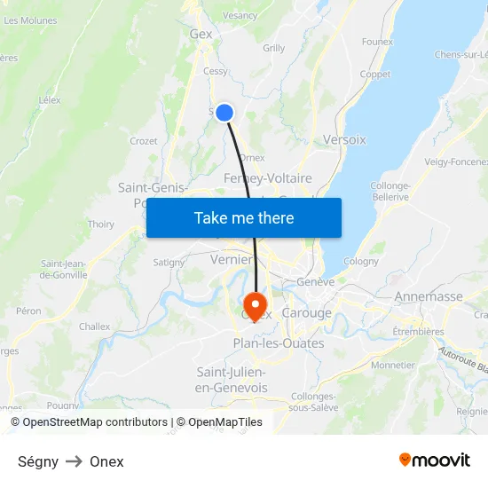 Ségny to Onex map