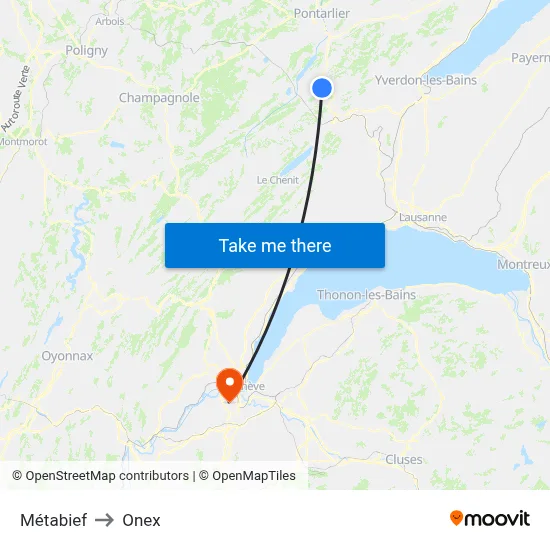 Métabief to Onex map
