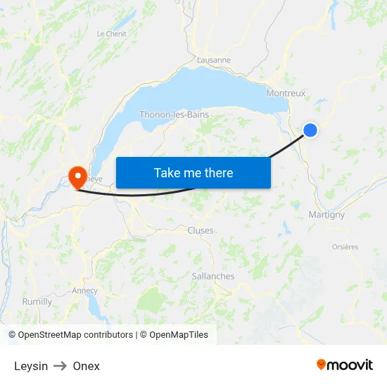 Leysin to Onex map