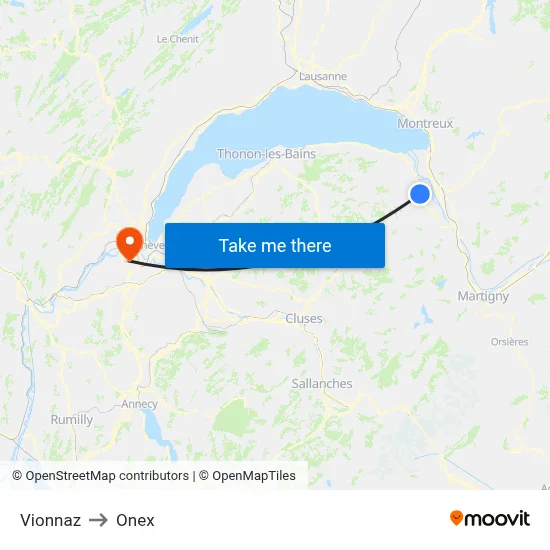 Vionnaz to Onex map