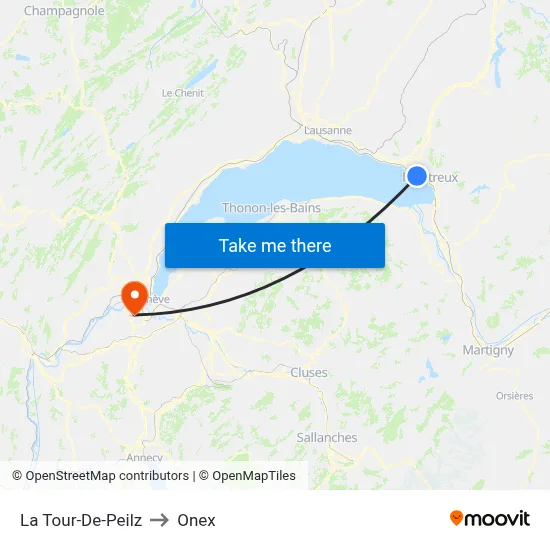 La Tour-De-Peilz to Onex map