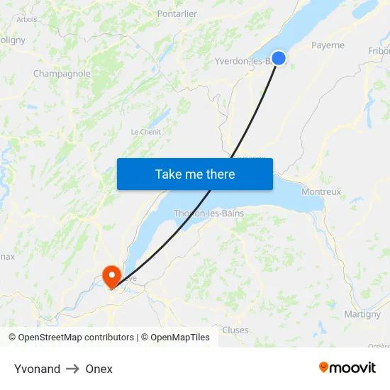 Yvonand to Onex map