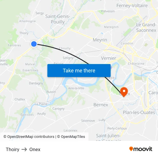 Thoiry to Onex map