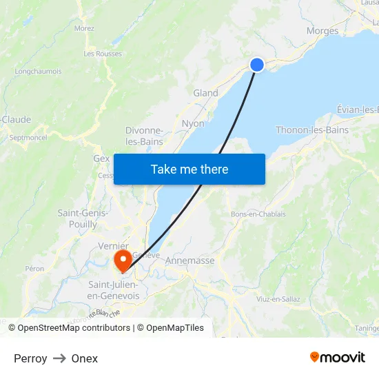 Perroy to Onex map