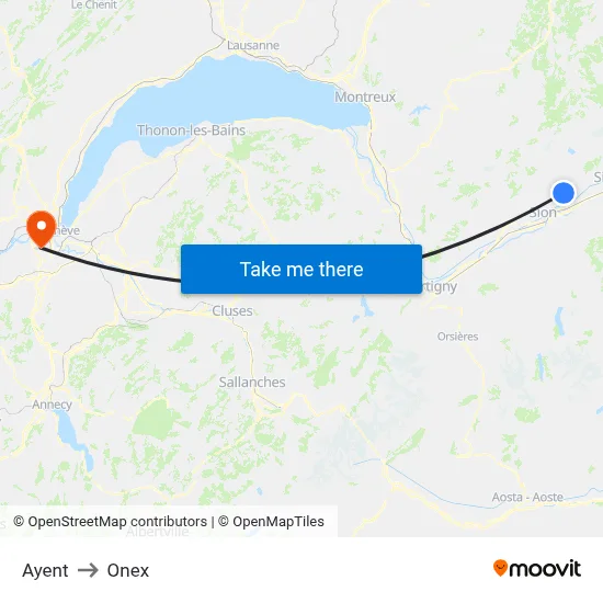 Ayent to Onex map