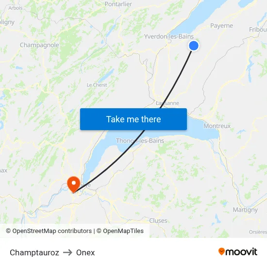 Champtauroz to Onex map