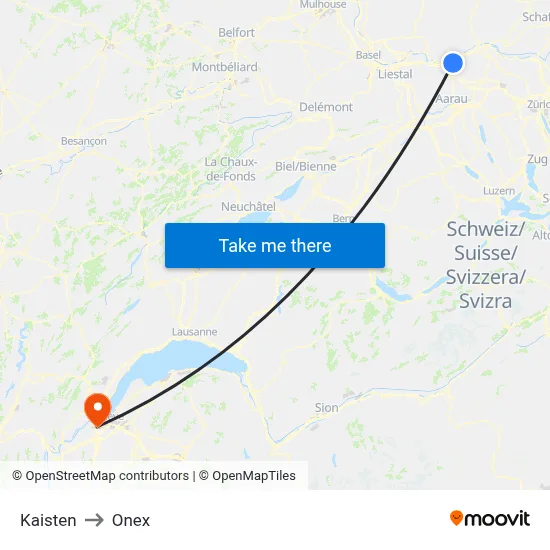 Kaisten to Onex map