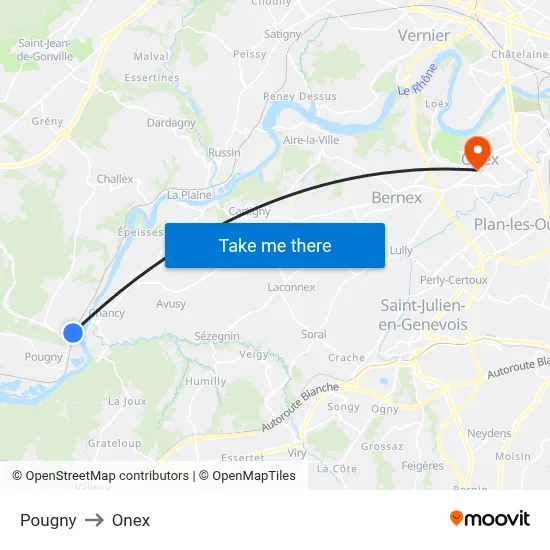 Pougny to Onex map