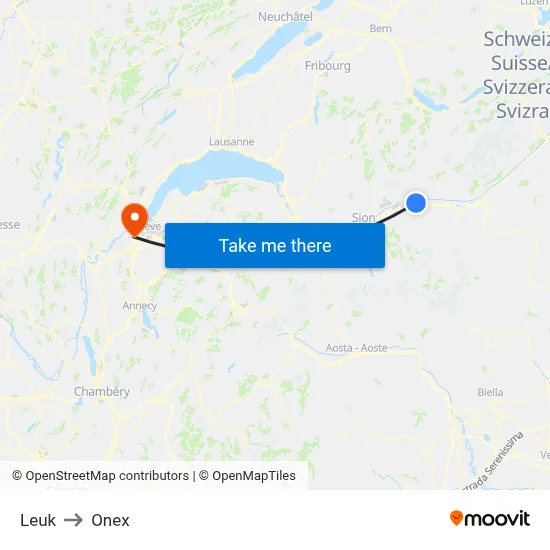 Leuk to Onex map