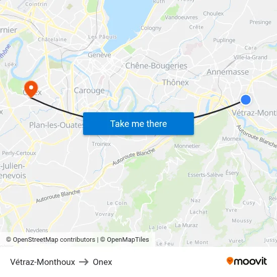 Vétraz-Monthoux to Onex map