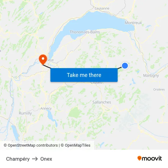 Champéry to Onex map