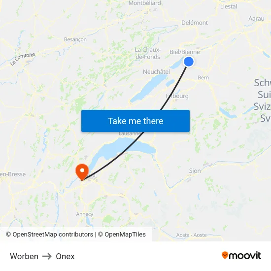 Worben to Onex map