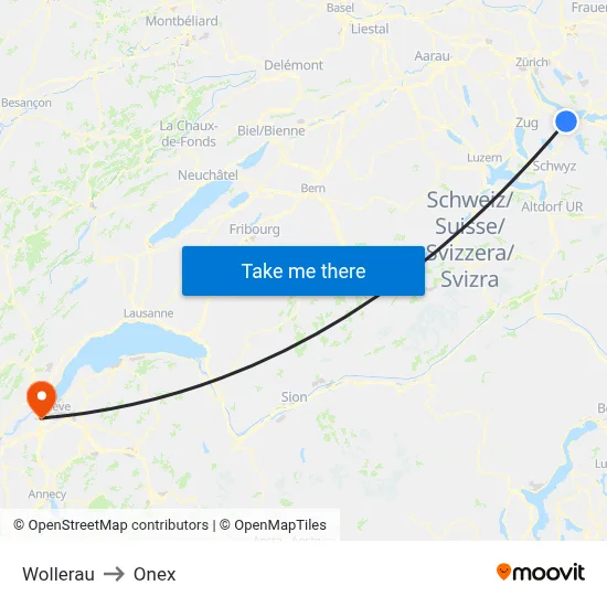 Wollerau to Onex map
