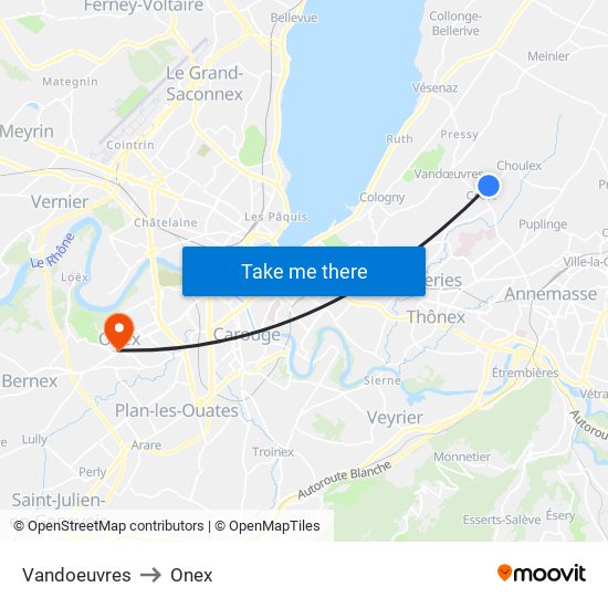 Vandoeuvres to Onex map