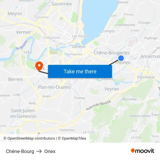 Chêne-Bourg to Onex map