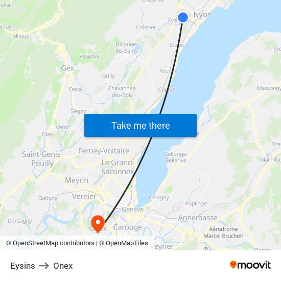 Eysins to Onex map