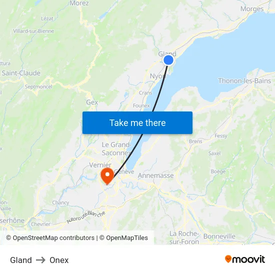 Gland to Onex map