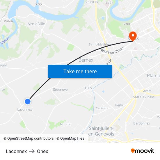 Laconnex to Onex map