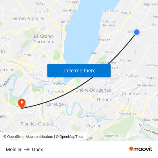 Meinier to Onex map