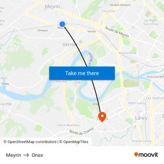 Meyrin to Onex map