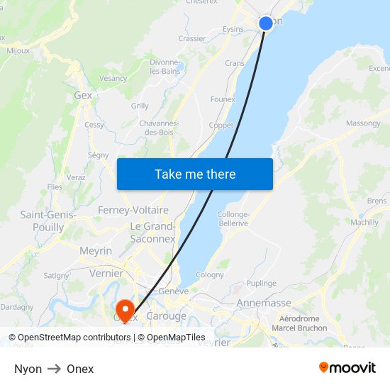 Nyon to Onex map