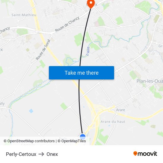 Perly-Certoux to Onex map