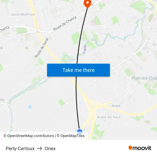 Perly-Certoux to Onex map