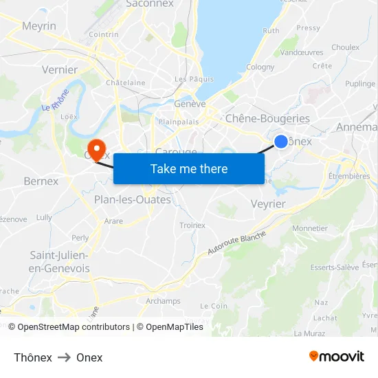 Thônex to Onex map