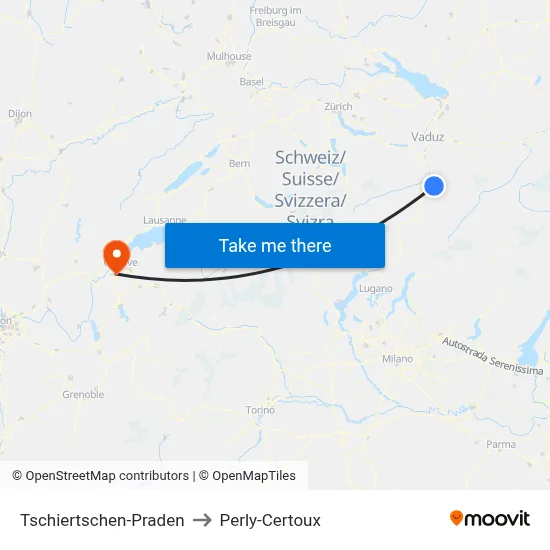 Tschiertschen-Praden to Perly-Certoux map