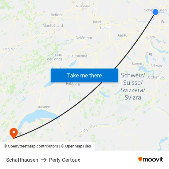 Schaffhausen to Perly-Certoux map