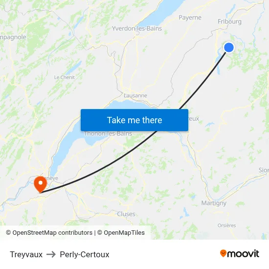 Treyvaux to Perly-Certoux map