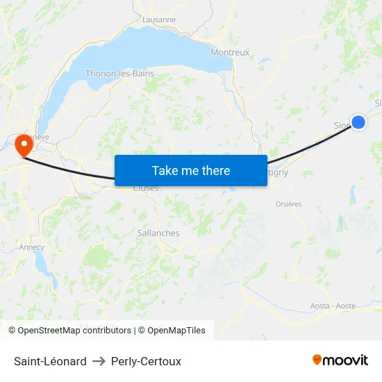 Saint-Léonard to Perly-Certoux map