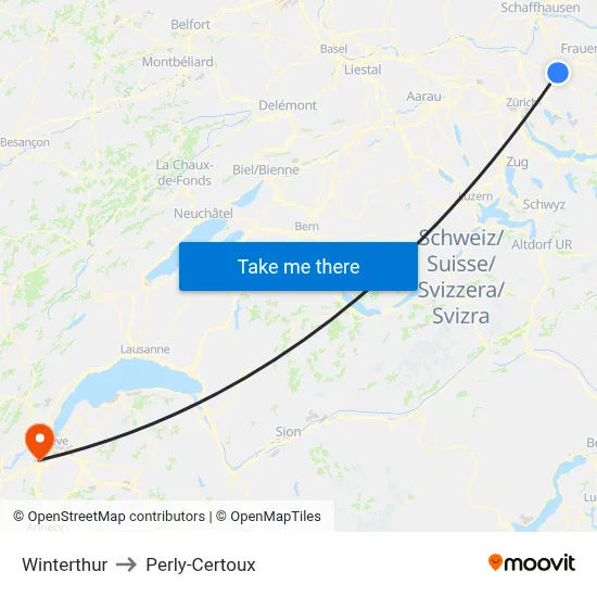 Winterthur to Perly-Certoux map