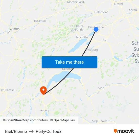 Biel/Bienne to Perly-Certoux map