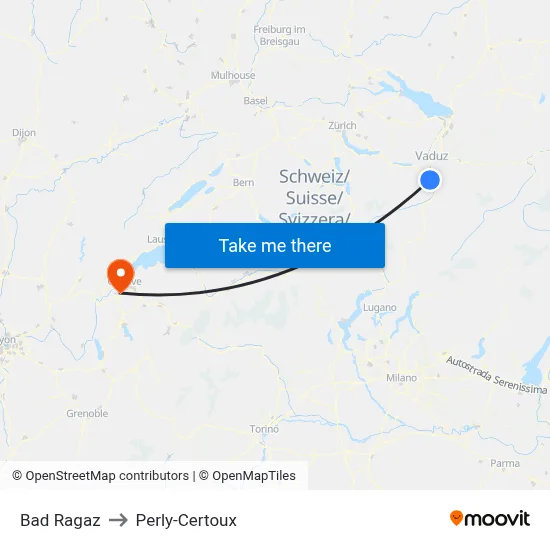 Bad Ragaz to Perly-Certoux map