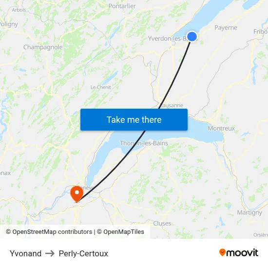 Yvonand to Perly-Certoux map