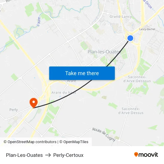 Plan-Les-Ouates to Perly-Certoux map